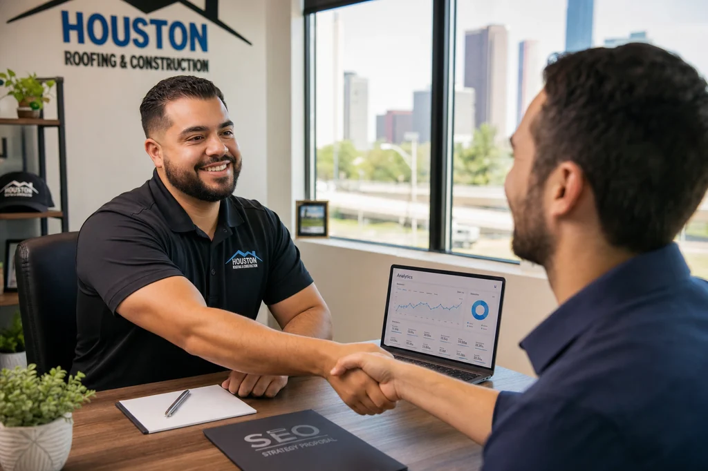 Business owner meeting with an SEO consultant