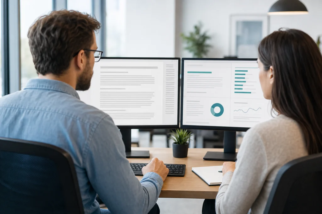 Marketing team reviewing Article Writing search rankings