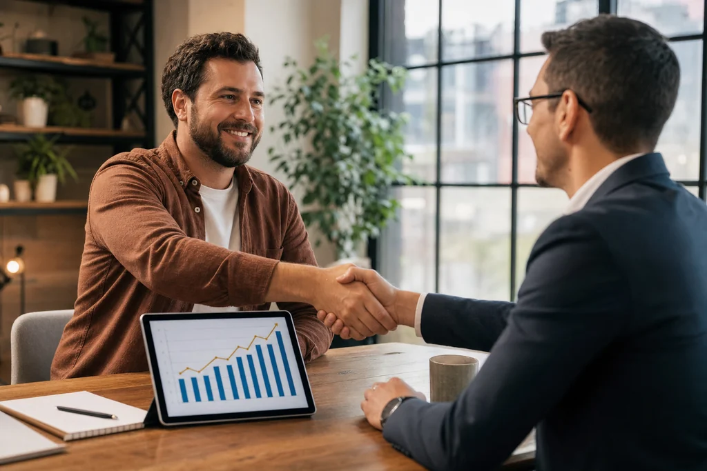 Local business owner meeting with an SEO consultant