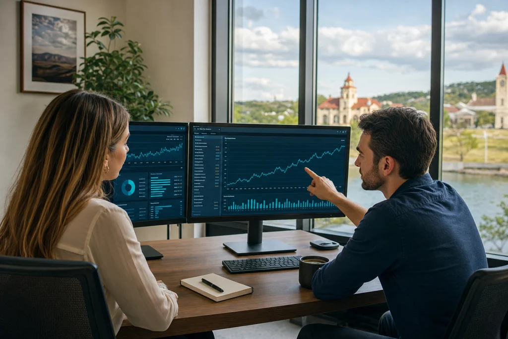Marketing team reviewing Montgomery search rankings