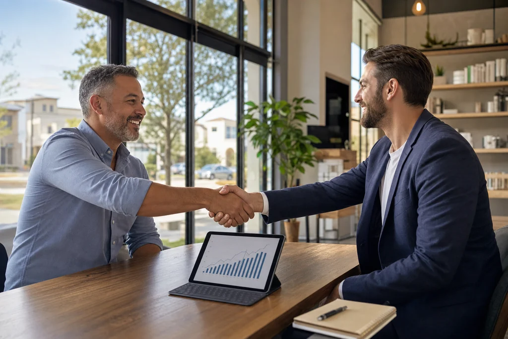 Pearland business owner meeting with an SEO consultant