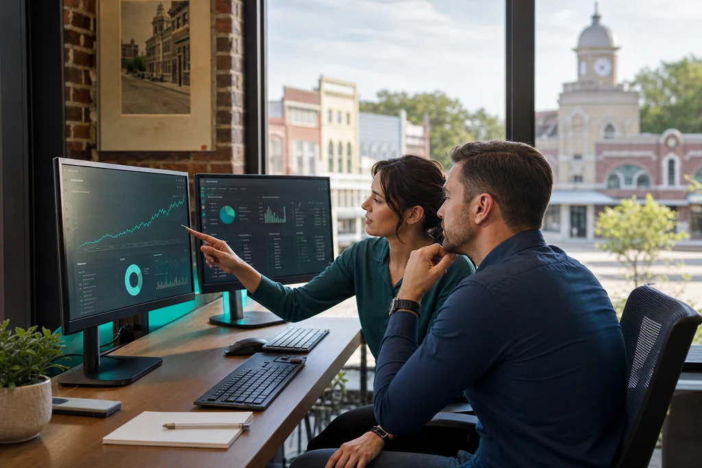 Marketing team reviewing Richmond search rankings