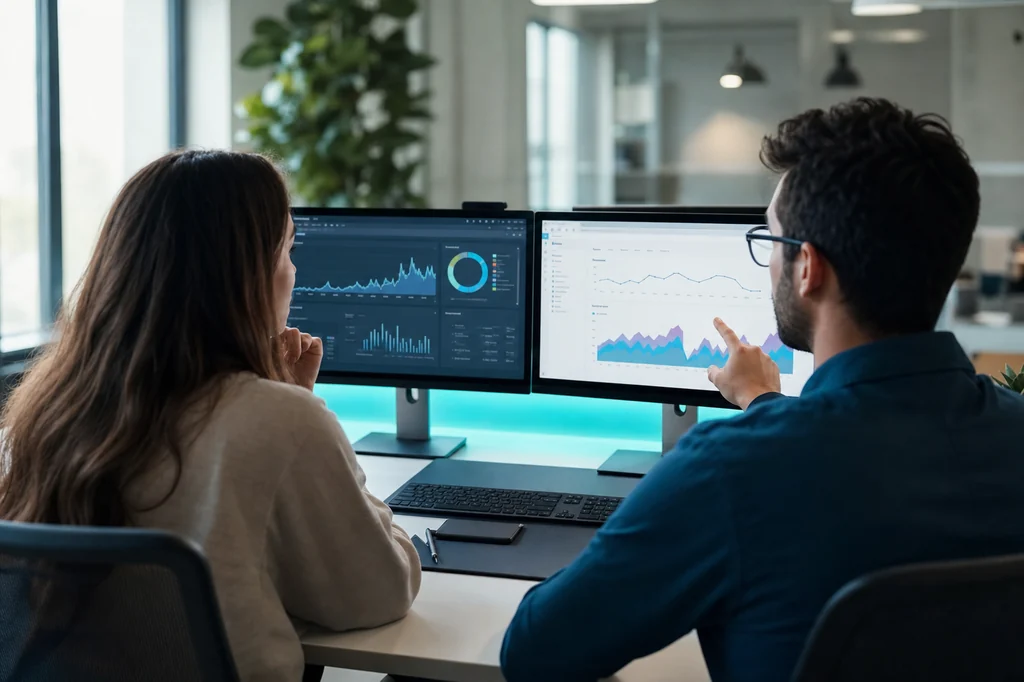 Marketing team reviewing Search Engine Optimization search rankings