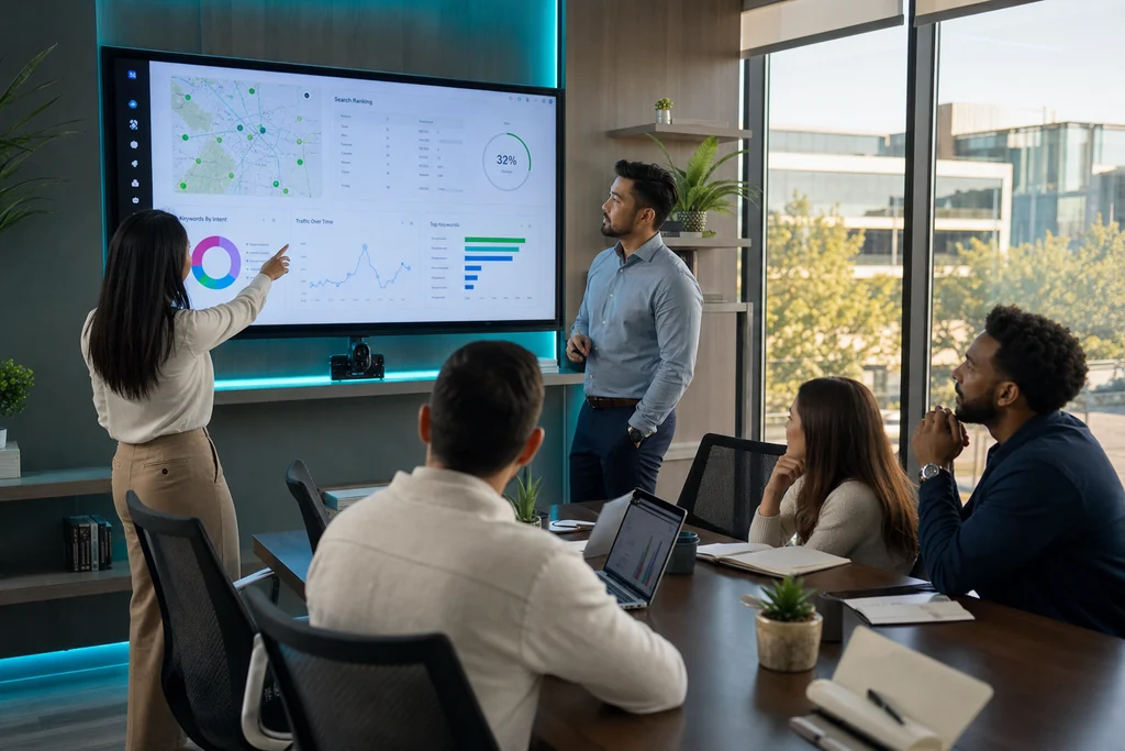 SEO strategists planning a Sugar Land local search campaign