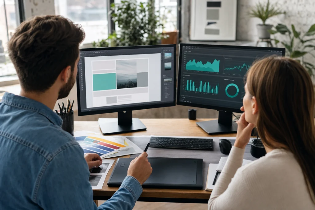 Marketing team reviewing Website Design search rankings