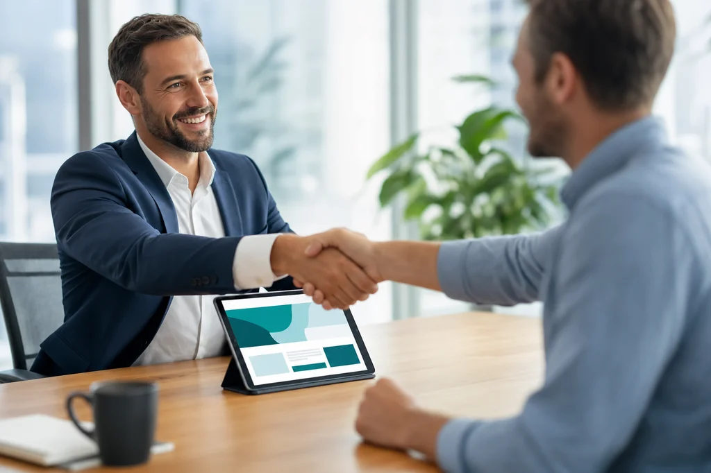 Website Design business owner meeting with an SEO consultant