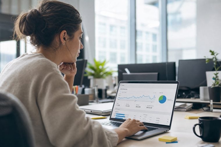 Marketing analyst reviewing website traffic analytics