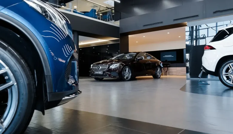 A modern car dealership showroom with luxury vehicles, illustrating the effectiveness of automotive PPC in Athens, Georgia, to attract potential buyers.