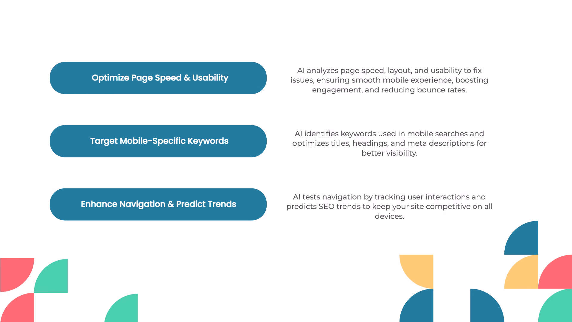AI for SEO 3 fographic showing how AI boosts mobile SEO and search rankings