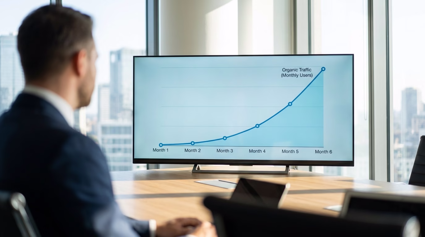 content marketing agency 2 Graph showing increased organic traffic over six month period