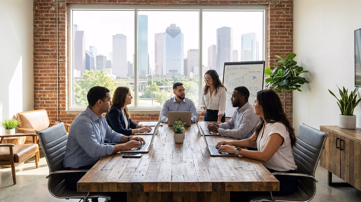 Team meeting at Houston digital marketing agency office