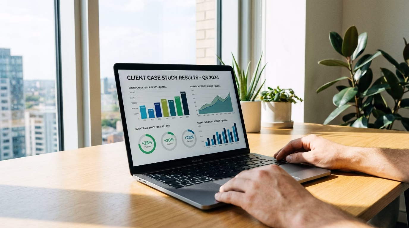 houston seo companies 2 Client case study results displayed on laptop screen