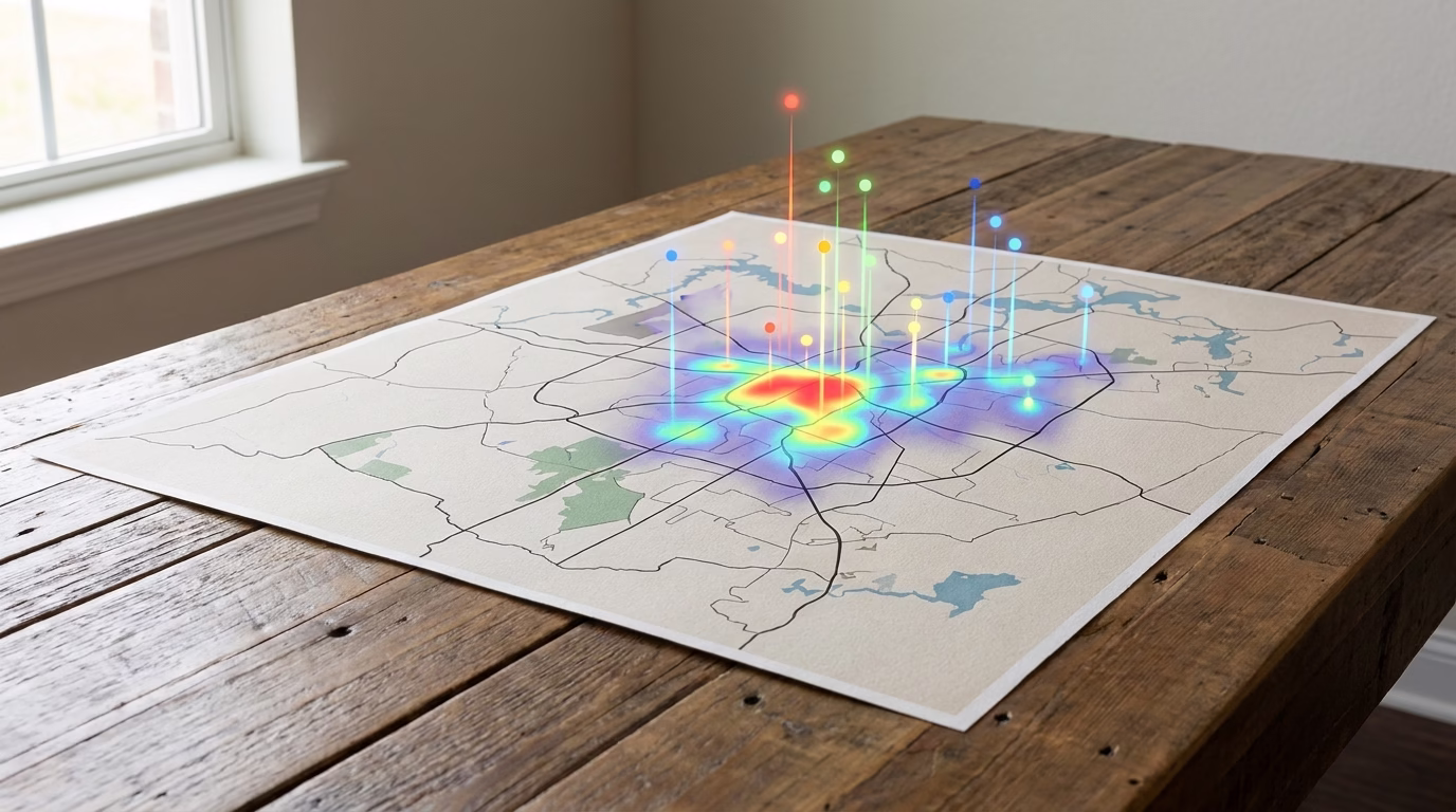 houston seo 2 Map of Houston neighborhoods with search volume indicators