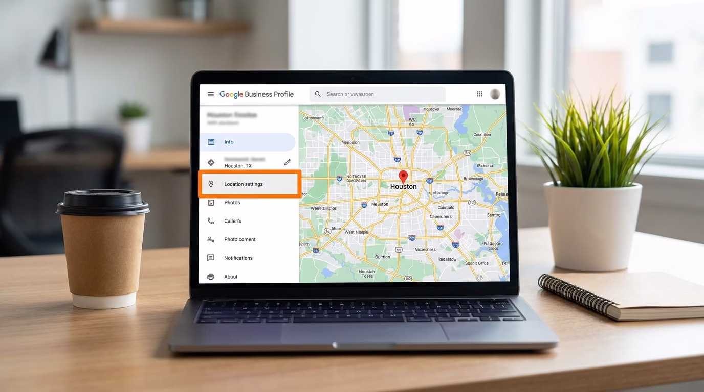 local seo houston 2 Screenshot of Google Business Profile dashboard with Houston location settings highlighted
