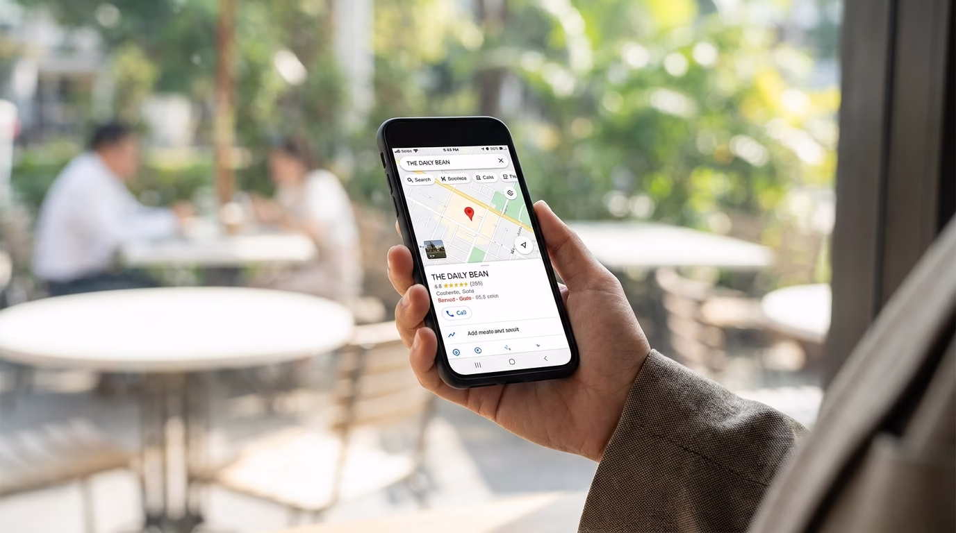 local seo services 1 local business appearing in Google Maps search results on mobile phone