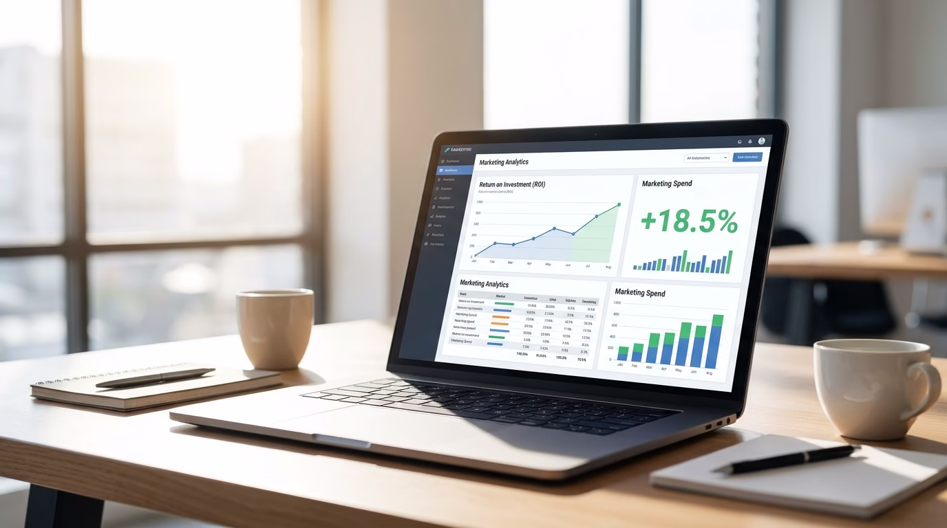 screenshot of marketing analytics dashboard showing clear ROI metrics and graphs