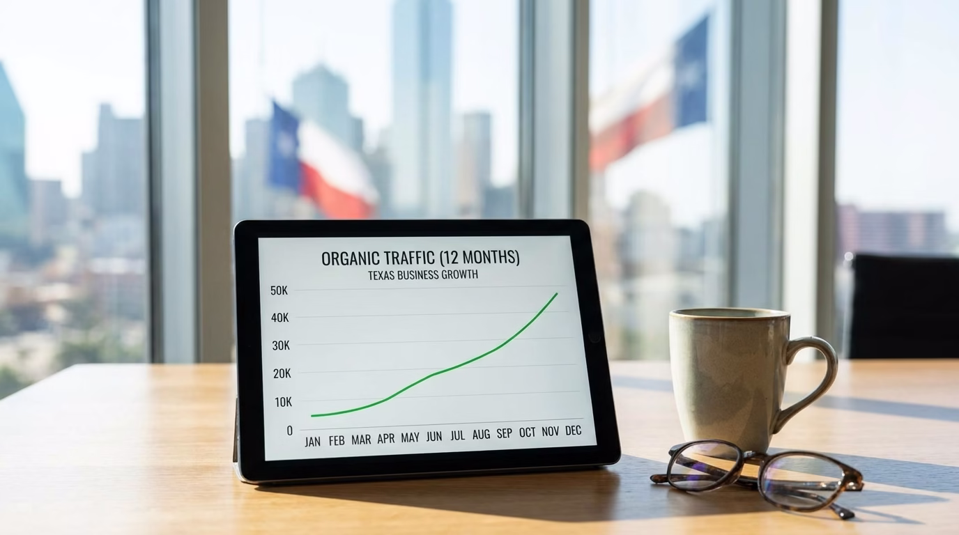 seo agency texas 2 Graph showing organic traffic growth over 12 months for a Texas business