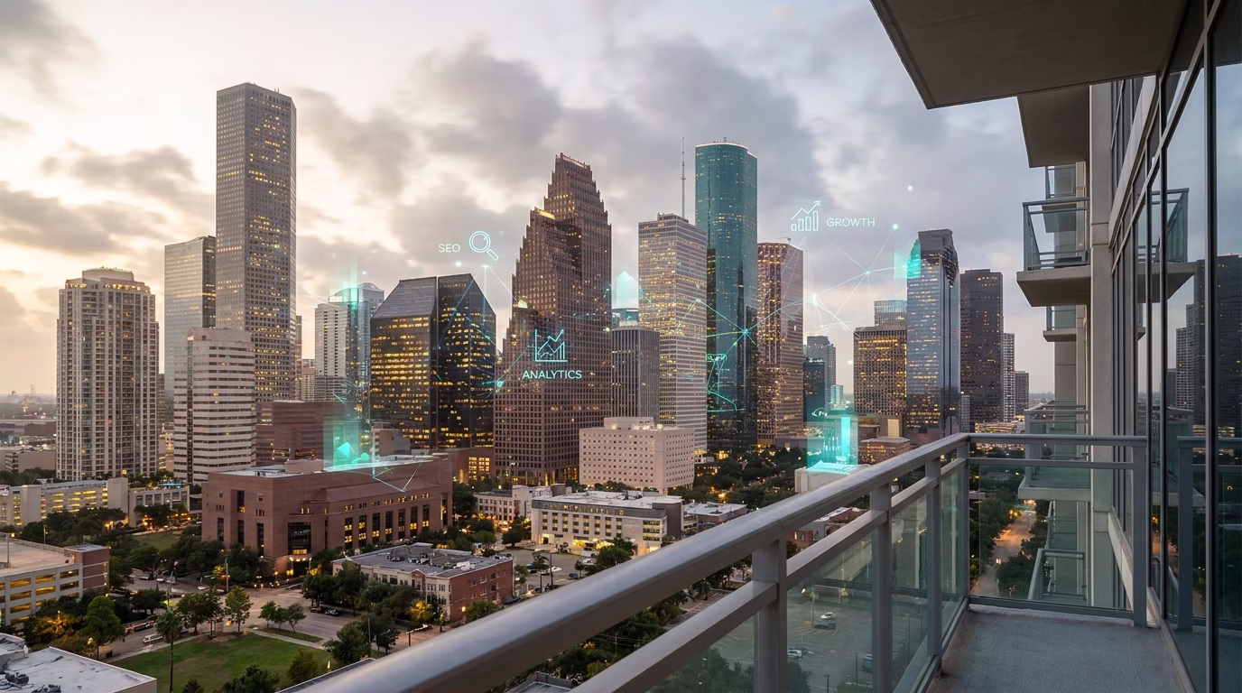 seo company houston tx 1 Houston skyline with digital marketing overlay representing SEO company services