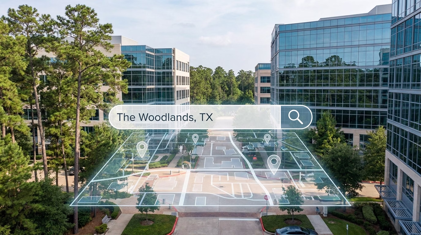 seo company the woodlands tx 1 The Woodlands Texas local business district with search map overlay