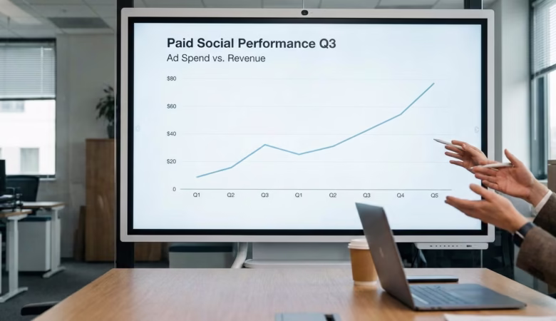 Graph showing paid social ad performance metrics with upward trend