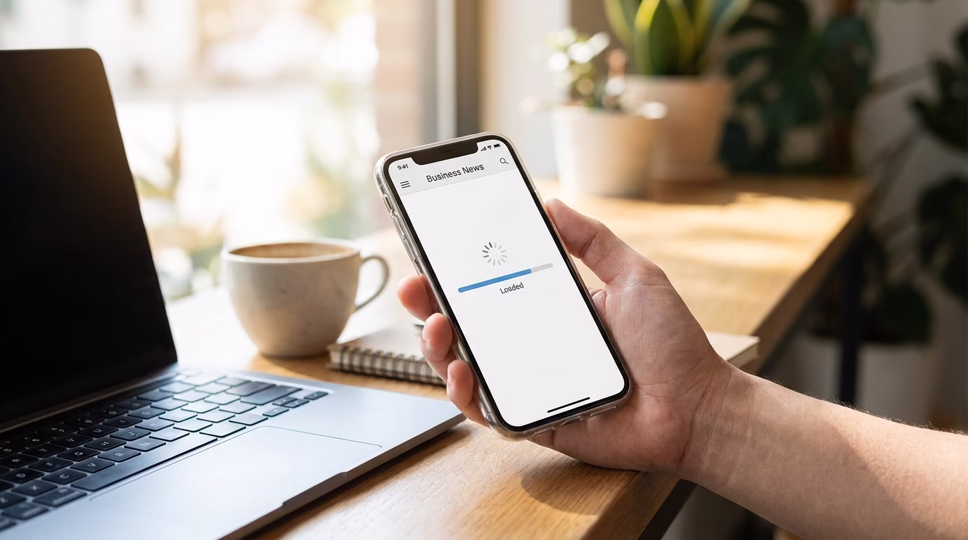 Mobile phone displaying fast-loading responsive website design