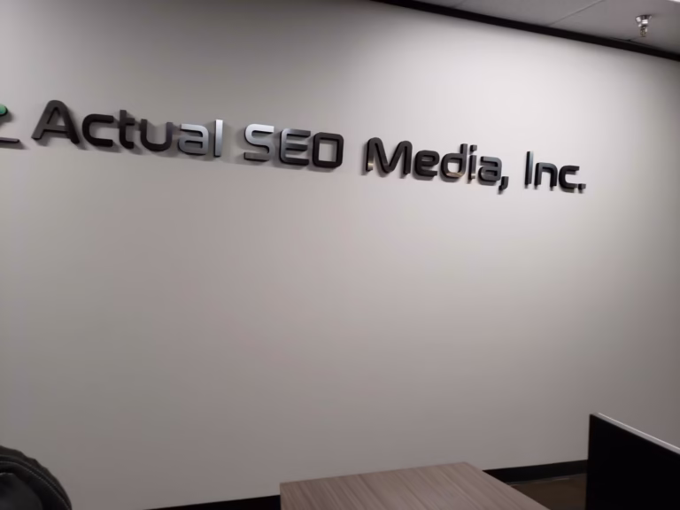 Actual SEO Media, Inc. office signage at the Dairy Ashford office