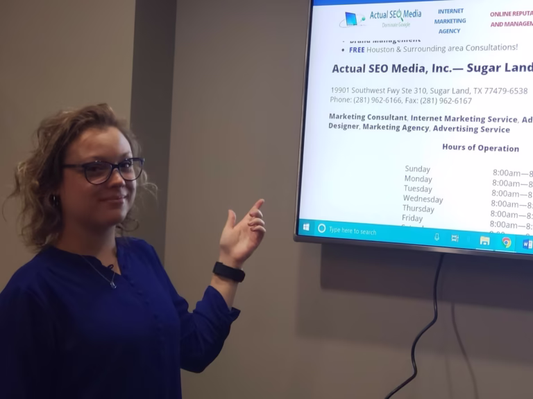Actual SEO Media, Inc. Sugar Land team reviewing office details and services
