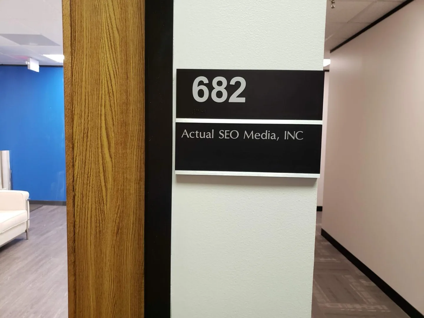 Suite 682 entrance plaque at our Dairy Ashford office
