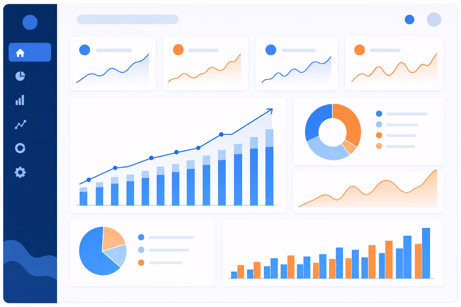 An analytics dashboard with rising charts, representing search performance tracking