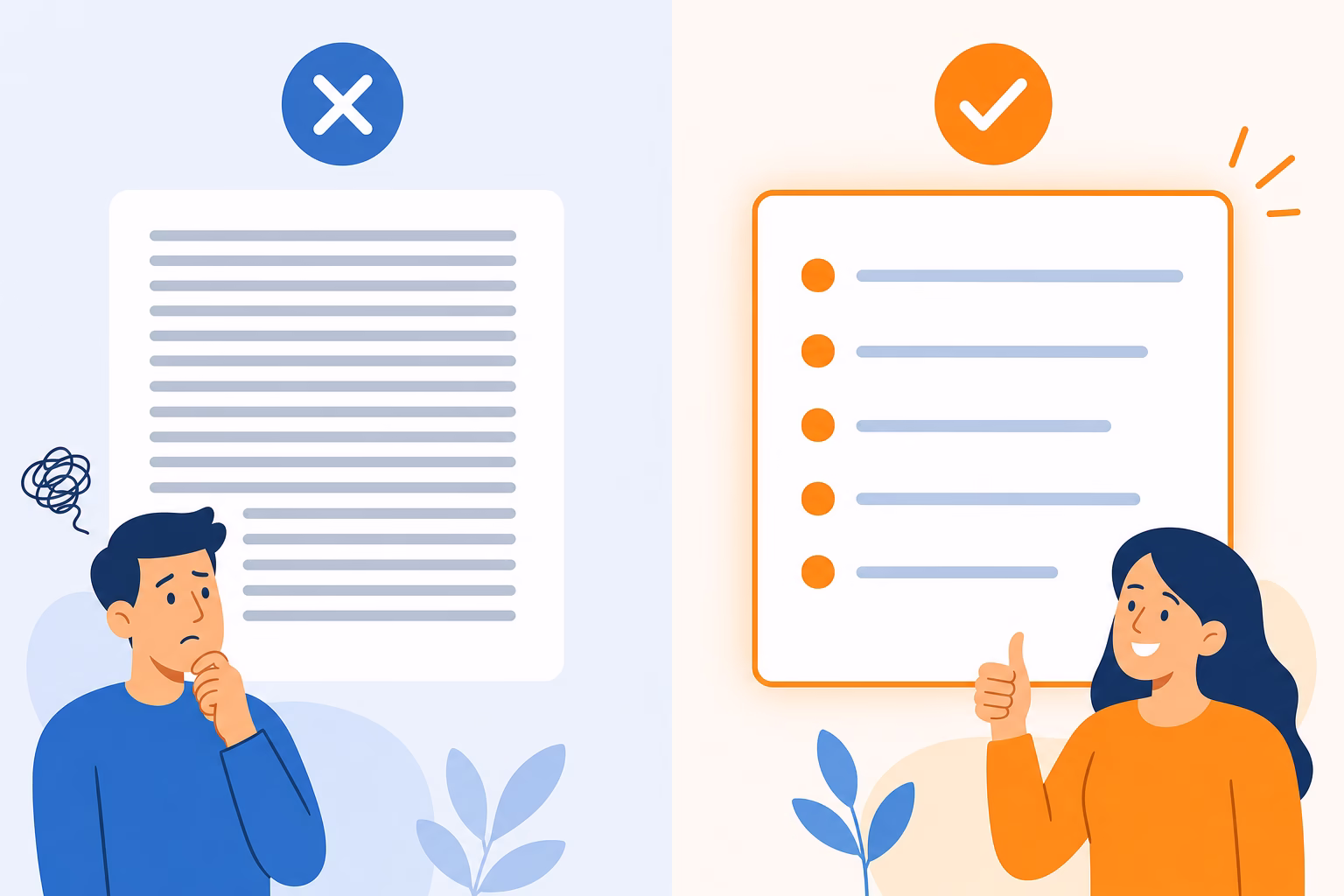 A dense paragraph compared with a clean bulleted list that answer engines can quote more easily
